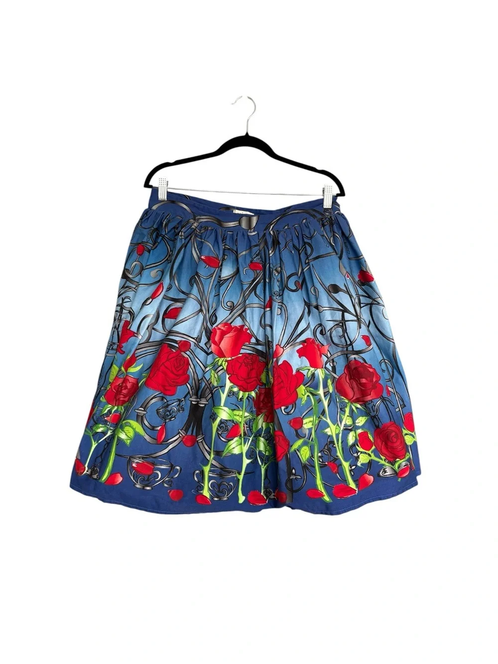 Unique Vintage Beauty and the Beast Rose Print Skater Skirt XL - Picture 3 of 7